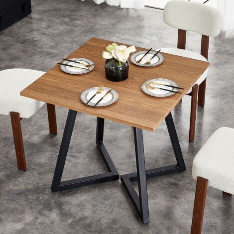Tavolo da Pranzo per 4 Persone con Struttura in Metallo in Legno e Metallo 80 x 80 x 75 cm Nero e Marrone