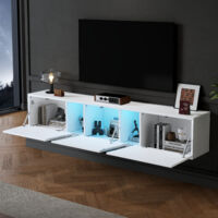 Mobile TV da Parete con 3 Ante a Ribalta e LED, Bianco Lucido, Stile Moderno, in Pannello Truciolare, 180×35×30 cm