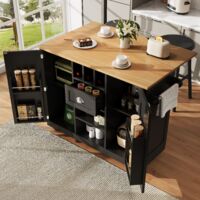 Carrello da Cucina con 1 Cassetto, 2 Ante, Portabottiglie, Portasciugamani e Ruote, in MDF, 140 x 40 x 93,5 cm, Nero