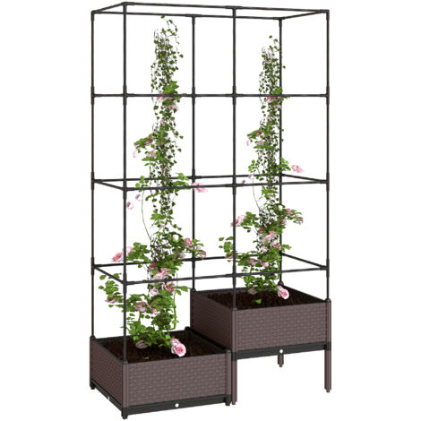Jardinière avec Grillage Métallique pour Plantes Arbustives 2 Pot en PP avec Orifices de Drainage 100x50x174 cm Noir (1/5)