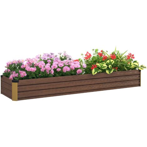 Carré potager rectangulaire, lit de jardin surélevé en acier galvanisé, fond ouvert, 240 x 60 x 30 cm, brun foncé (1/5)