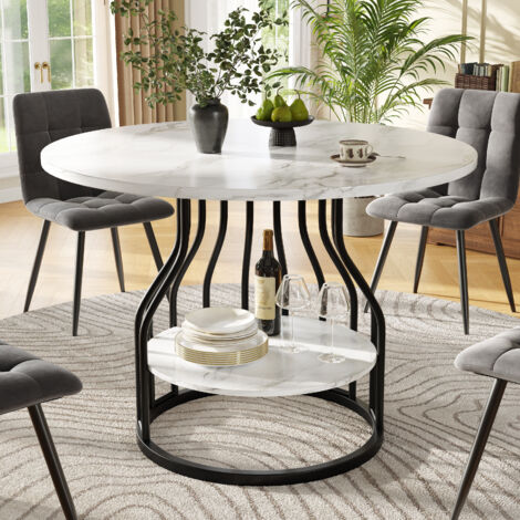 Table à manger ronde (80×80×76cm), table à manger de cuisine, table basse ronde pour 4 personnes, petit plateau rond central pour le rangement, adaptée pour la salle à manger, le salon, plateau en mar (1/5)