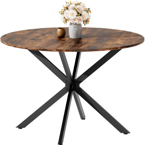 Table à manger ronde de style industriel de Ø120 cm généreuse avec pieds en X, couleur marron vintage-noir, pour cuisine et salon (1/5)