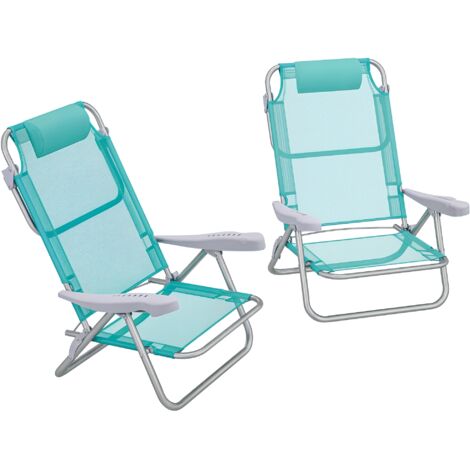 2er Set Campingstühle klappbar Campingstuhl mit 6-fach verstellbarer Netzrückenlehne Kopfstütze 62 x 65 x 80 cm Türkis (1/5)