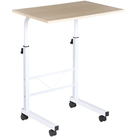 Table d'appoint à roulettes, table de canapé à hauteur réglable pour la maison et le bureau, 60x40x68-78 cm, blanche (1/5)