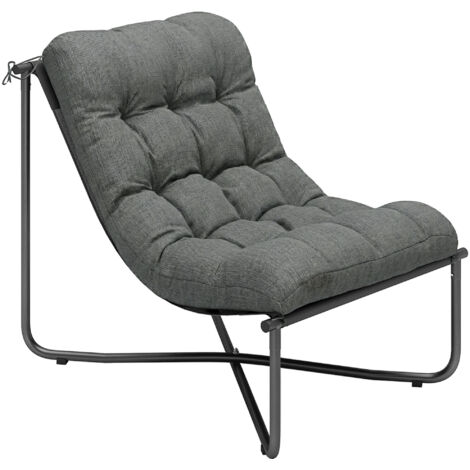 Fauteuil de salon extérieur ergonomique, chaise de jardin avec coussin respectueux de la peau, assise large, cadre en acier, gris foncé (1/5)