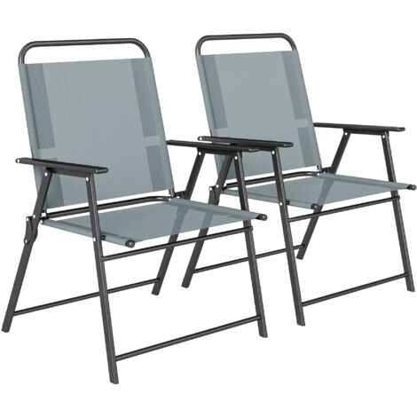 Chaises pliantes de jardin, lot de 2 chaises de camping avec assise en maille grise