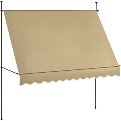 Store manuel rétractable avec manivelle 300x120x210-300 cm, hauteur ajustable, imperméable et anti-UV, beige (1/5)