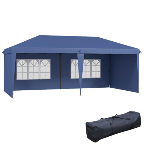 Tente pliante pop-up 6x3 m avec 4 parois latérales démontables, kiosque de jardin avec 2 fenêtres et sac de transport, bleu (1/5)