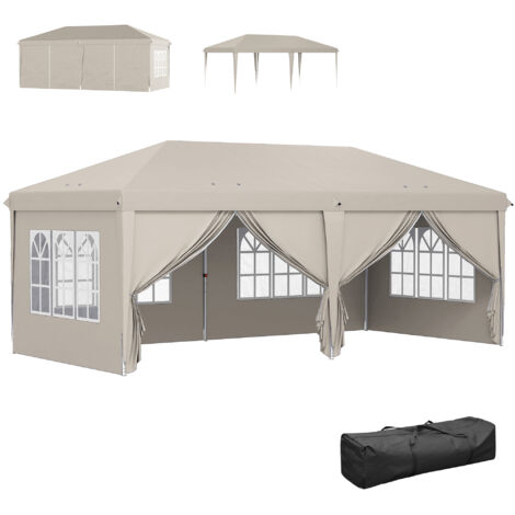 Tonnelle de jardin exterieur 6x3m tonnelle pliante avec Parois Anti UV Hauteur Réglable avec Sac de Transport beige (1/5)