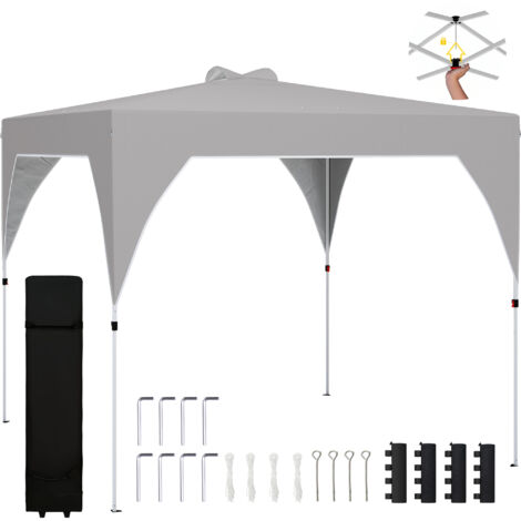 Gazebo pliable 3x3 m avec prises d'air, sacs de sable et sac de transport, en tissu Oxford et métal, gris foncé (1/5)