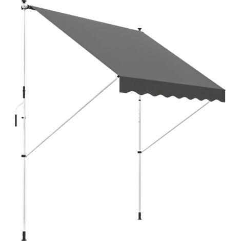 Auvent manuel rétractable 300x150x170-280 cm avec hauteur réglable par manivelle et protection solaire pour terrasse, gris (1/5)