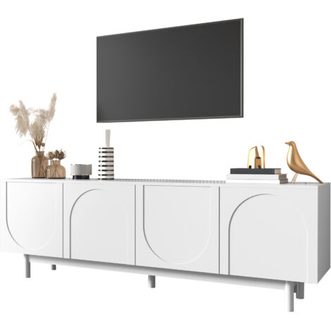 Meuble TV blanc moderne – 175 x 38 x 56 cm, étagères réglables, meuble TV bas et léger au style luxueux (1/5)