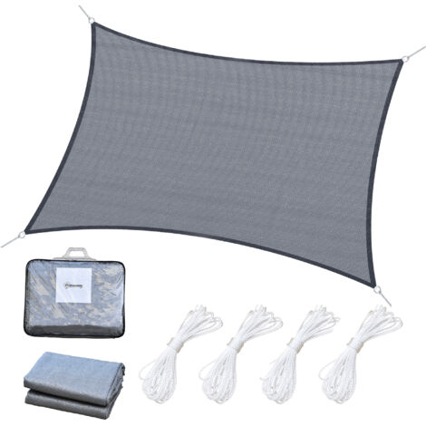 Outsunny Voile d'ombrage rectangulaire 6 x 4 m polyéthylène Haute densité Protection UV Avec sac de rangement - Coloris gris (1/5)