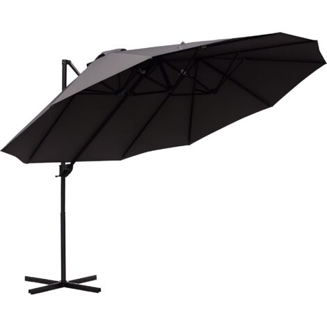 Parasol de soleil XXL avec pied en croix et manivelle incluse, résistant aux intempéries, 270 cm x 445 cm x 260 cm, gris (1/5)