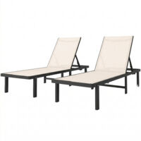 Conjunto de 2 Tumbonas Reclinables con Ruedas Respaldo Ajustable 4 Niveles Estructura de Aluminio Tela Textilene Beige