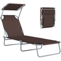 Tumbona de jardín Plegable con Toldo y Respaldo Reclinable para Jardín Terraza Acampada 187x58x36cm Marrón