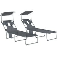 Set de 2 Tumbonas Plegables Reclinables con Dosel 360° Orificio Facial Bolsillo Lateral y Textilene 550 g/m² Gris
