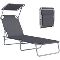 Tumbona de jardín Plegable con Toldo y Respaldo Reclinable para Jardín Terraza Acampada 187x58x36cm Gris