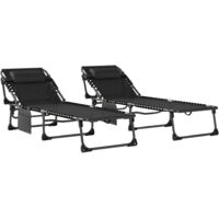 Set 2 Lettini Prendisole da Giardino Pieghevoli e Reclinabili su 5 Livelli con Cuscini, 57x200x38 cm, Nero