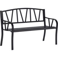 Banc de jardin en métal noir imperméable, banc extérieur en fer 2 places, 128x56x86cm