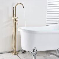 Suguword – Robinet de baignoire autoportant en laiton massif – Bec à cascade allongé – Douche à main 1500 mm – Compatible baignoires autoportantes