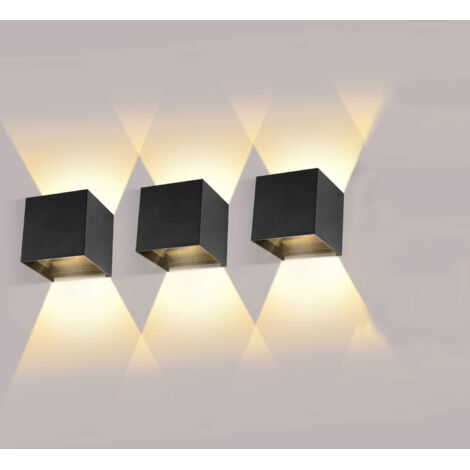3 Pack Applique Murale Interieur/Exterieur 12W Avec Angle de Faisceau Réglable Appliques Murales LED 2700-3000K Blanc Chaud Lampe Murale Etanche IP65 Applique Noire pour Salon Chambre (1/5)