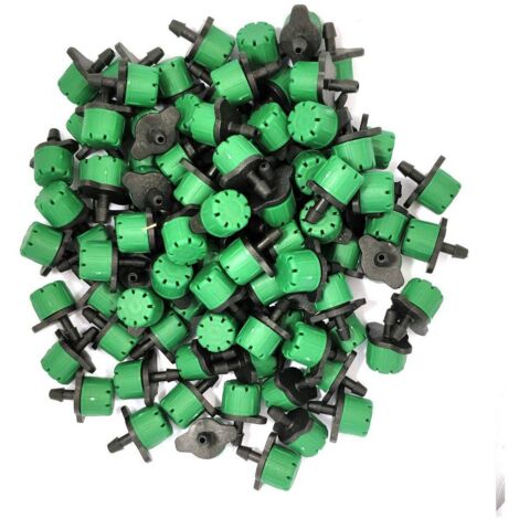 Lot de 100 goutteurs verts réglables – Débit 1 à 70L/h – Système autonettoyant – Pour potagers et serres – Matériau PP – Abrisa