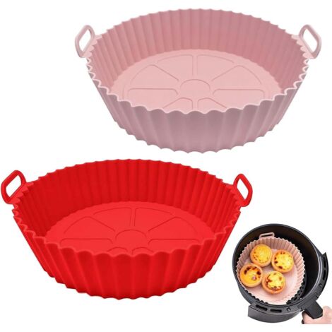 2 Pièces Moule Silicone Air Fryer Accessoires, Silicone Pot pour Airfryer Panier Friteuse Accessoires de Air Fryer Réutilisable Silicone Cuisson pour Friteuse Air, Micro Ondes(Rose Rouge) (1/5)