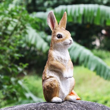 Statue de jardin en forme de lapin debout - Décoration d'extérieur - Figurine de lapin en résine - Sculpture d'art pour maison, terrasse, pelouse, balcon, décoration de Pâques, cadeau de