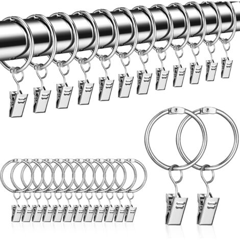 50 Pièces Anneaux Rideaux avec 50 Pièces Pince à Rideaux,Anneaux pour Rideaux de 25 mm de Diamètre Intérieur,Anneaux pour Tringle à Rideaux Adaptés Au Rideau de Douche en Corde à Linge