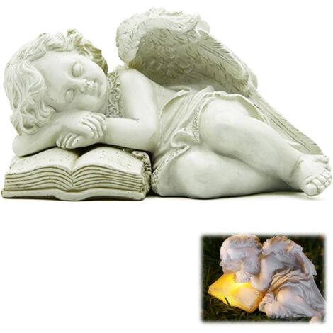 Statue du Jardin des Anges, Statue Jardin Exterieur Solaire en Résine Figurine Ange Gardien Endormi avec Lampes Solaires LED Ornements D'ange Funéraire Résistante aux Intempéries pour Cour Balcon (1/5)