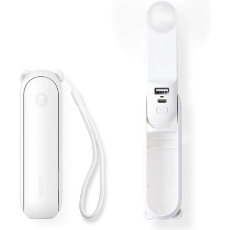 Mini ventilateur portatif, ventilateur à main 3 en 1, ventilateur de poche rechargeable, ventilateur à piles [12-19 heures de travail] avec batterie externe, fonction lampe de poche-blanc (1/5)
