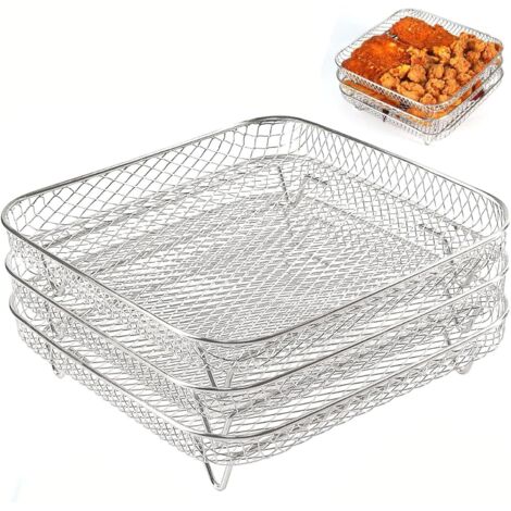 3 pièces Racks pour Friteuse à air Chaud, Air Fryer Rack, panier Airfryer en acier Enoxydable, Accessoires de Friteuse à air Comprimé Empilables, Rack de Déshydratation, pour Friteuse à Air et Toast