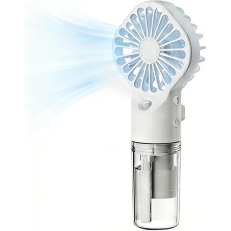 Mini ventilateur portable avec brume d'eau, rechargeable par USB, 4 vitesses, cadeau d'été pour l'école, le camping, le maquillage, les voyages (blanc) (1/5)