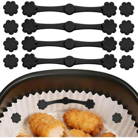12 Pièces Silicone Aimant Air Fryer, Magnétiques en Silicone pour Friteuse à Air, Accessoires Air Fryer pour Doublures En Papier Parchemin et Empêche de Brûler(Fleur Noire) (1/5)