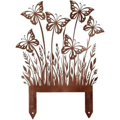 Decoration Jardin Exterieur Décoration Accessoires Fer Forgé pour Jardin Déco Métal Rouillé Papillon