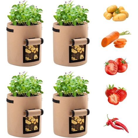 Lot de 4 sacs de plantation pour pommes de terre, 10 gallons, 38 l, sacs de plantation avec rabat visible, sac de plantation de pommes de terre, pour légumes, pommes de terre, tomates (marron) (1/5)