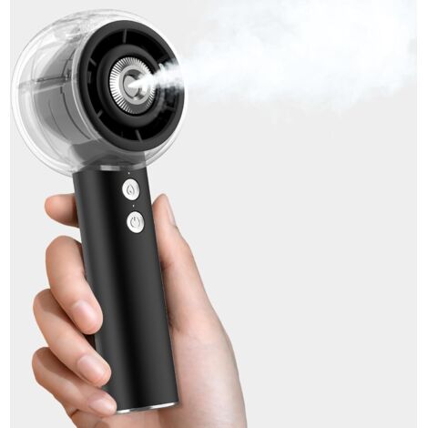 Ventilateur Brumisateur Portable à Main, Mini Ventilateur USB Puissant, Moteur Turbo, Batterie Rechargeable 6000mAh, 4 Vitesses, pour Voyage, Extérieur, Cadeau Été Femme Homme (Noir)