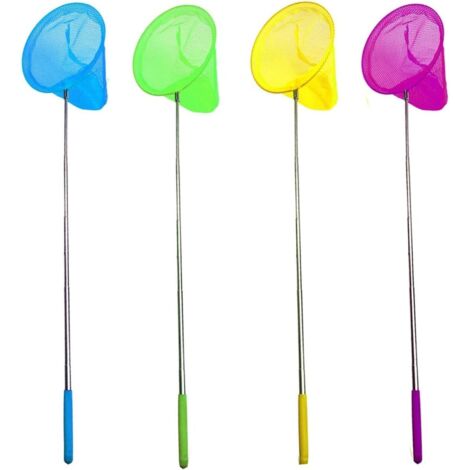 Lot de 4 filets de pêche extensibles pour enfants avec manche long et poignée télescopique pour bassins et rochers, filets anti-insectes pour enfants