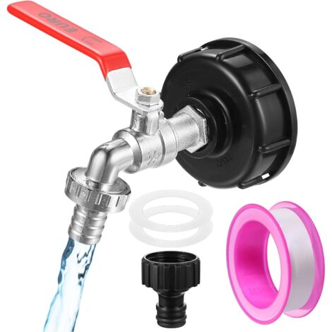 Drain Tap for IBC Tank 1000L, Accessory for IBC Tank with Adapter S60x6 1/2 Inch, Rainwater Recovery Tap 1000 Liters, Non Slip and Waterproof Tap (1/5)