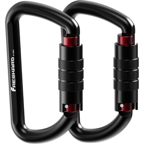2pcs 7075 Aluminium Heavy Load 12kN-1220kg Heavy Duty Ultra Light Heavy Duty Carabiner for Dog Lead, Hammock, Swing, Key Ring, Medium 8 cm, D Shape, Black and Pink (1/5)