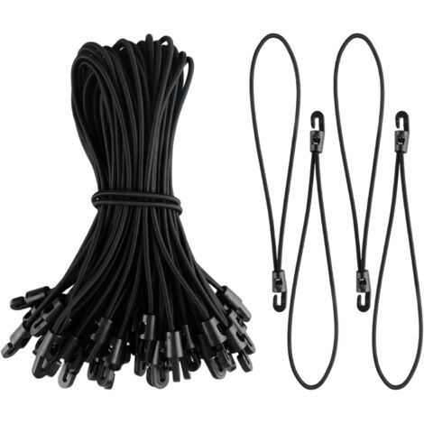 50 Pieces Elastic Bungee Cord with Hooks 25 cm Short Multifunctional Bungee Tensioners for Camping, Tarpaulins, Tents, Black (1/5)