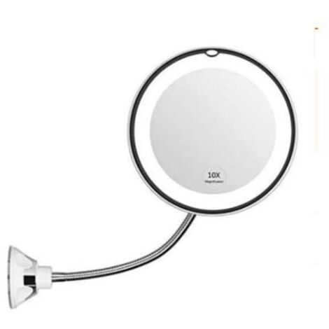 Miroir grossissant Flexible avec lumière LED grossissement 10x, forte ventouse, éclairage miroir de vanité, miroir de maquillage