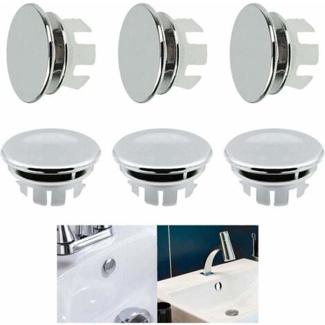 Bouchon d'évier en plastique – Couvercle de trop-plein pour lavabo – S'adapte aux trous de 22 à 24 mm – Lot de 6 pièces – Fontainebleau