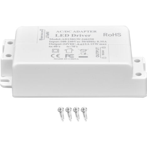 Eosnow Pilote de LED DC24V 0,625A 15W, lampe à monter soi-même, transformateur de pilote de LED basse tension AC 100-240V