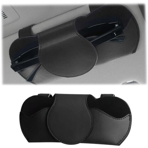 Porte Lunettes pour Pare Soleil Voitures, Etui Lunettes pour Voiture Cuir PU, Magnétique Support Lunettes pour Voiture, Universel Voiture Accessoires Interieur, pour Les Voitures(Noir)