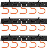 3 Platform Wall Storage System - Tool & Garden Rack - 15 Single Hooks, 15 Redtool Holders - Garage, Shed, Workshop - Black & Orange