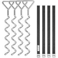 Trampoline Anchor Set, Set of 4, Ground Anchor, Spiral Anchor Pegs, 4 Pegs and 4 Straps, Pegs, Fixing Accessory for Swing, Silver and Black