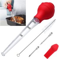 Chicken Turkey Barbecue Sauce Pear with Cleaning Brush, Injector Needle, Brush BBQ Burette FDA Grade Rubber Stainless Steel Bulb
